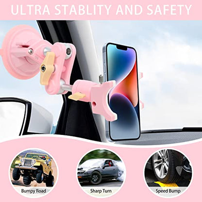 Suction Cup Phone Mount 360 Rotating Universal Ball Head Arm for Car Dashboard Windshield Vehicle Sunroof (1pc*Pink) - color: 1pc*Pink