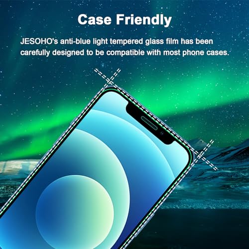 JESOHO Screen Protector for iPhone 12 & iPhone 12 Pro 6.1 inch, 2 Pack | Blue Light Blocking Tempered Glass Film, Eye Protection, Case Friendly, No Bubble,with Easy Installation Kit - size: iPhone 12/12 Pro (6.1 inches)