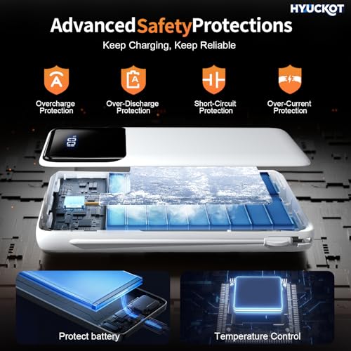 Portable Charger Power Bank with Built-in Cables and Wall Plug 10000mAh