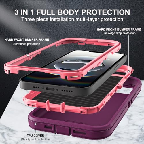 YKHJKLEC for iPhone 16e Case, Compatible with Magsafe, Military Grade 3 in 1 Heavy Duty Shockproof/Drop Proof/Dust Proof Case with 2Pcs Tempered Glass Screen Protector (New-Purple/Pink) - color: New-Purple/Pink