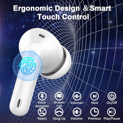 Wireless Earbuds, Bluetooth 5.4 Headphones, Bluetooth In Ear Buds Earphones - color: Purle White