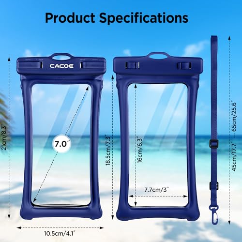 CACOE Floatable Waterproof Phone Pouch 2 Pack Up to 7.0",Black+Dark Blue | Floatable, IPX8 Waterproof Phone Case,Adjustable Lanyard,Dry Bags for Beach/Cruise/Travel/Camping/Kayak/Vacation Essentials - color: Black+Dark Blue