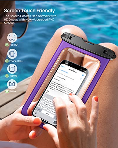 Lanhiem Large Waterproof Phone Pouch [Up to 10.5"] Universal IPX8 Waterproof Dry Bag with Lanyard for iPhone 17 Pro Max /16, S25 Ultra/ S24/ S23 Plus/ S25 FE, Moto G/Pixel 10 9 8 Pro, Black+Purple