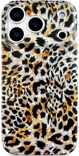 Qokey Compatible for iPhone 17 Pro Max Case 6.9 Inch, Sparkly Translucent Seashell Layer Design, Soft Classical Cheetah Pattern Print Shockproof Phone Cover for Women Girls, Black Brown Leopard - color: Black Brown Leopard