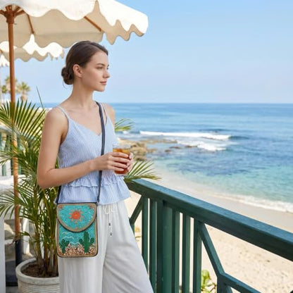 Small Crossbody Bags for Women, Cell Phone Shoulder Bag Boho Wallet Purse - color: Cactus