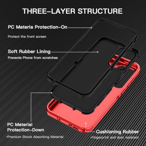 I-HONVA for Samsung Galaxy A37 5G Case Shockproof Dust/Drop Proof 3-Layer Full Body Protection [Without Screen Protector] Rugged Heavy Duty Cover Case for Galaxy A37 5G,Red/Black - color: Red/Black