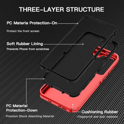 I-HONVA for Samsung Galaxy A37 5G Case Shockproof Dust/Drop Proof 3-Layer Full Body Protection [Without Screen Protector] Rugged Heavy Duty Cover Case for Galaxy A37 5G,Red/Black - color: Red/Black