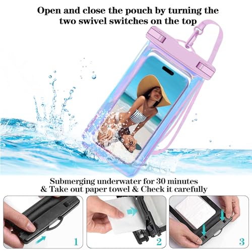 Famoby 4 Pack Iridescence Waterproof Phone Pouch, Cell Phone Waterproof Case Dry Bag,Protection Level: IP68,Beach Cruise for iPhone,Samsung,and More,Lanyard Included,(Fits Up to 8.3"),Iridescence - color: Multicolor,E,Iridescence