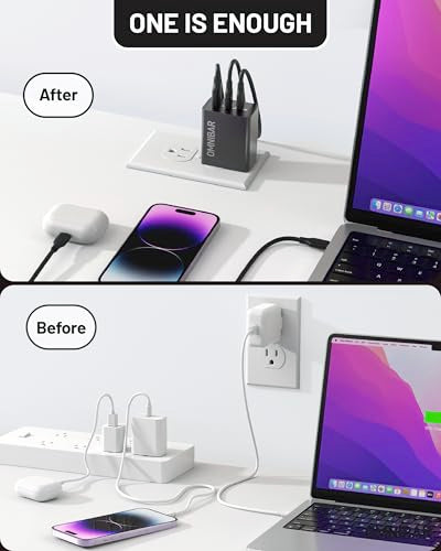 65W USB C Charger Block, 3-Port GaN Fast Wall Charger, Black - color: Black