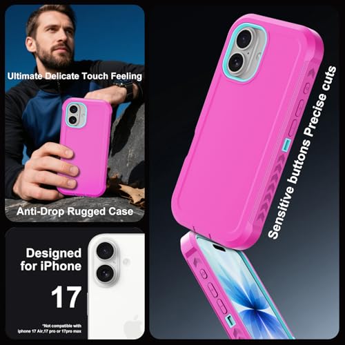 Magnetic for iPhone 17 Case Heavy Duty Military-Grade Shockproof,Anti-Slip 3-Layer Rugged Drop Protection with Screen Protector,Compatible with MagSafe,Anti-Scratch for iPhone17 Phone Cover (Pink) - color: Pink-m