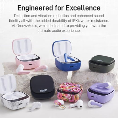Groovz True Wireless Earbuds with Charging Case - Designed and Engineered in The USA - IPx4 Water Resistant Bluetooth Earbuds Compatible with Apple and Android - 27Hrs Battery Life - Purple Python - color: Purple