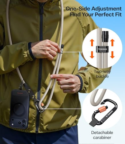 TORRAS Phone Lanyard Crossbody w/Hanging Loops, 2 Phone Tether Tabs, Beige - color: 2-beige