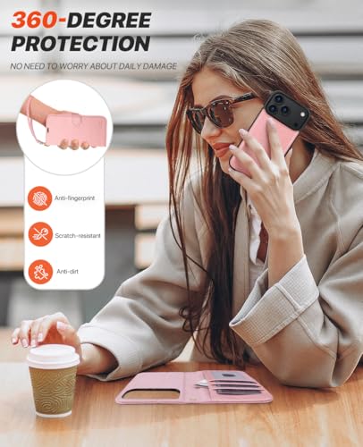 OCASE for iPhone 17 Pro Detachable Wallet Case with Card Holder, 2 in 1 PU Leather Flip Folio with RFID Blocking Stand Wrist Strap Shockproof Phone Cover 6.3 Inch 2025, Light Pink - color: Light Pink, size: iPhone 17 Pro