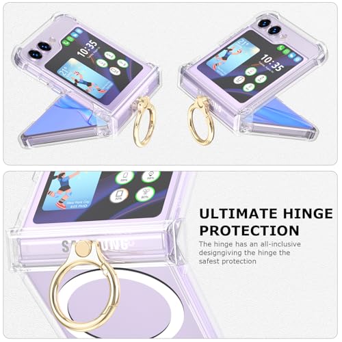 Case for Samsung Galaxy Z Flip 6 Case with 2 pcs Screen Protector Ring Shockproof Kickstand Hinge Protection Compatible with Magsafe Phone Cover for Samsung Galaxy Z Flip 6 5G(Lucency) - color: Lucency