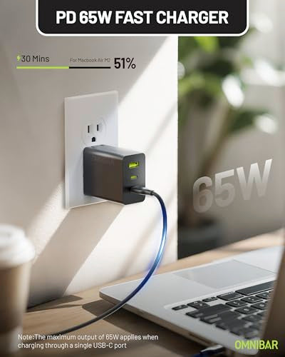 65W USB C Charger Block, 3-Port GaN Fast Wall Charger, Black - color: Black