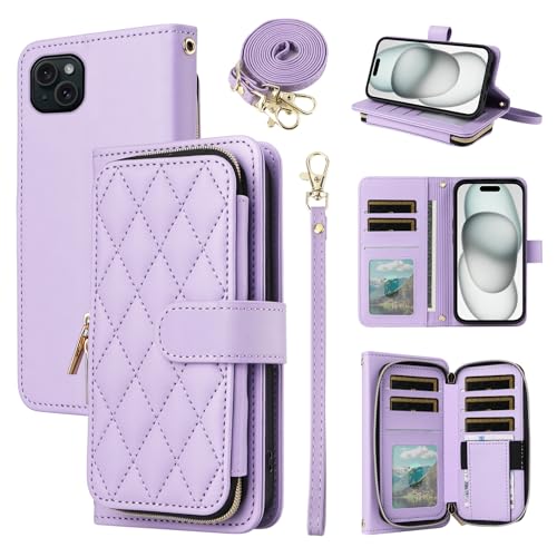 Wallet Case for iPhone 14 Plus 6.7 inch with Wrist Strap, Shoulder Strap, 9+ Card Slots Leather Stand Cell Phone Cover for i-Phone 14+ iPhone14Plus 5G i i14 + iPhone14 14Plus Women Purple | Wrist/Shoulder Strap, Card Slots, PU Leather Stand, Cell Phone Co