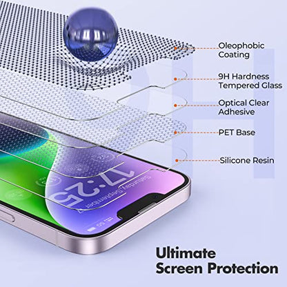 UNBREAKcable 3-Pack Screen Protector for iPhone 14 Tempered Glass | Shatterproof, Easy Install, 9H Hardness, 99.99% HD Clear, Bubble-Free, Anti-Fingerprint, Scratch Resistant, Case Friendly - size: iPhone 14