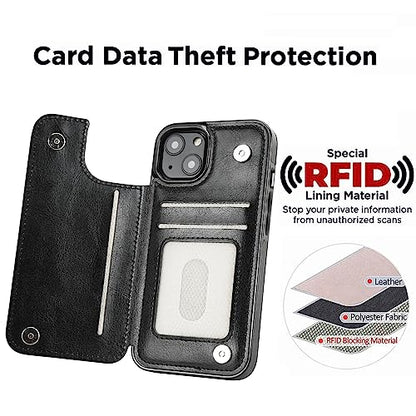 uCOLOR for iPhone 13/14 Wallet Case with Card Holder Black Leopard | PU Leather RFID Blocking for Women Men Magnetic Clasp Kickstand 6.1" - color: Black Leopard