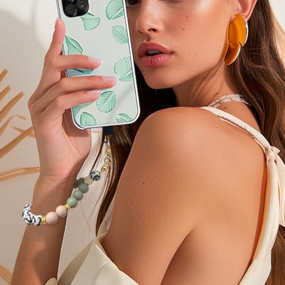 VICHUNHO Marble Silicone Beaded Phone Wrist Strap, Cellphone Lanyard with Tether Tab, Elastic Hands-Free Wristlet Bracelet - color: Khaki Leopard Print