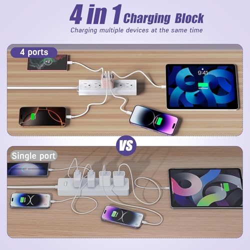 USB Fast Charging Block, 4-Port 40W Charge Adapter Pink iPhone Apple USB C - color: Pink