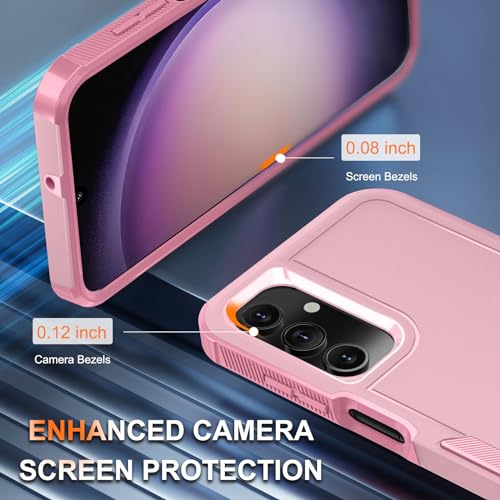 Case for Samsung Galaxy A15 5G, Full Body Heavy Duty Rugged Shockproof Protective Phone Cover with Lanyard Strap, Tempered Glass Screen Protector and Camera Lens Cover, Cute Pink | Rugged Shockproof Protective Phone Case with Lanyard Strap,Tempered Glass