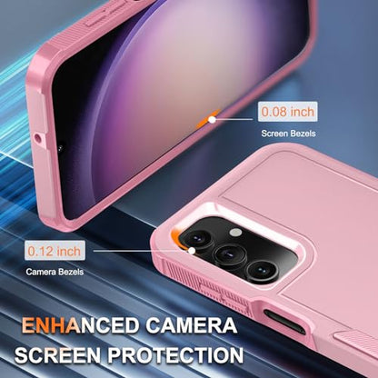 Case for Samsung Galaxy A15 5G, Full Body Heavy Duty Rugged Shockproof Protective Phone Cover with Lanyard Strap, Tempered Glass Screen Protector and Camera Lens Cover, Cute Pink | Rugged Shockproof Protective Phone Case with Lanyard Strap,Tempered Glass