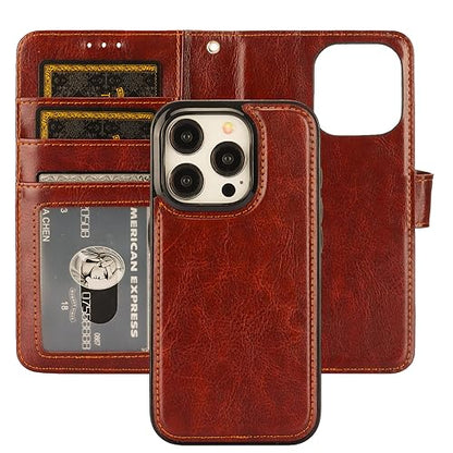 Bocasal Detachable Wallet Case Card Holder for iPhone 15 Pro, Brown | RFID Blocking Kickstand Card Slots Holder PU Leather Magnetic Shockproof Wrist Strap Removable Flip Protective Cover 6.1 inch - color: Brown