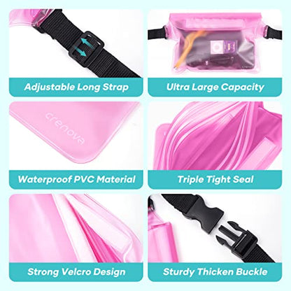 Waterproof Bag Fanny Packs for Women, Floating Beach Bags 2PCS | Floating, ideal for Beach, Boating & Kayaking&Fishing&Diving, Durable Material, Phone & Passport Pouch - color: Pink & Clear