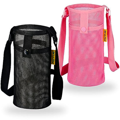 Hands Free Water Bottle Carrier with Strap for Hiking, Walking - color: pink & black