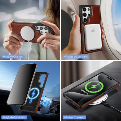 SkyEagle Compatible with Magsafe 2 in 1 Detachable Samsung Galaxy S24 Ultra Wallet Case with Card Holder Women Men Magnetic PU Leather Phone Case RFID Blocking Flip Kickstand Credit Slots,Brown - color: Brown, size: Samsung Galaxy S24 Ultra 6.8"