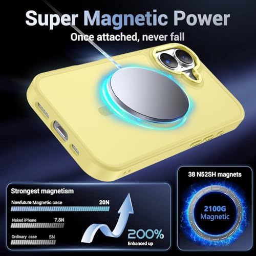 Newfuture Magnetic for iPhone 17 Case Matte Shockproof, Yellow | Military Drop Protection, Slim Matte Anti-Fingerprint, Compatible with Magsafe, Camera Guard, Translucent Protective Cover - color: Yellow, size: iPhone 17 6.3 inch