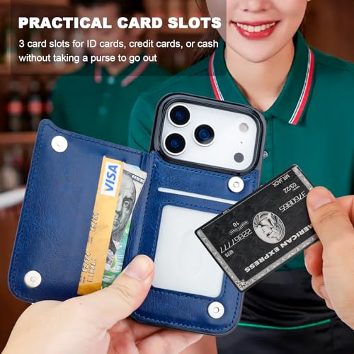ONETOP for iPhone 18/17 Pro Wallet Case with Credit Card Holder,Blue - color: Blue