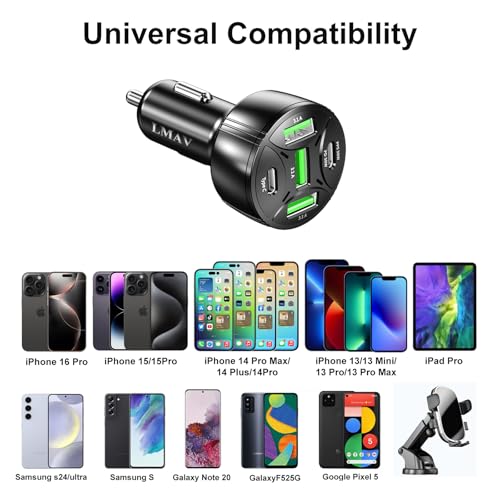 Super Fast Car Charger USB C Adapter 5- Port PD 45W - color: black/1pack