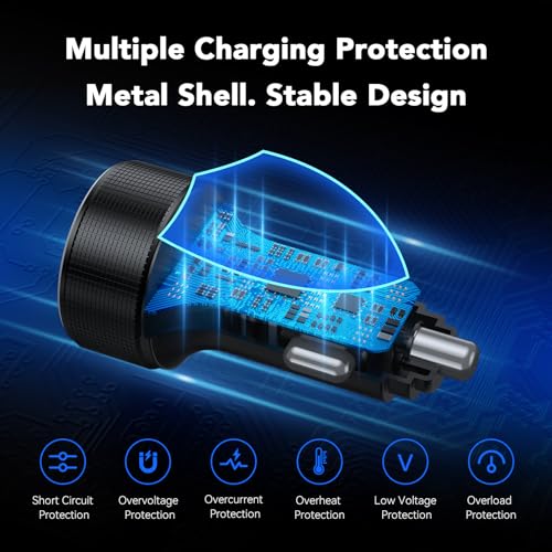Car Charger USB C Fast Charge 78W 4-Port Cigarette Lighter USB Charger - color: Black-1Pc