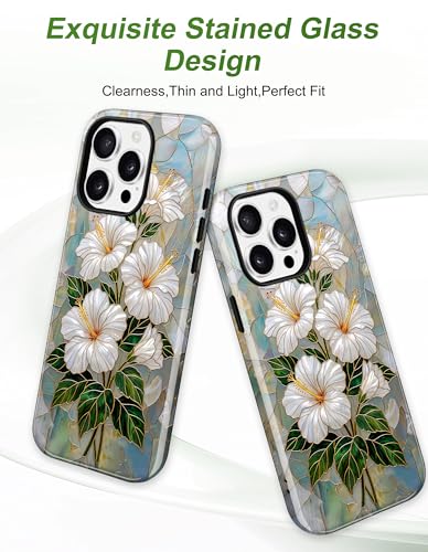 Jusy Magnetic Stained Glass Floral Case for iPhone 16e/17e, Hibiscus | Compatible with MagSafe, Cute Aesthetic Flower Design, TPU and PC Protective Phone Cover - color: Hibiscus
