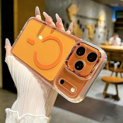 for iPhone 17 Pro Max Clear Case with Electroplated Camera Ring & Buttons, MagSafe Compatible, Military-Grade Shockproof, Anti-Yellowing Slim Transparent Cover - color: Orange