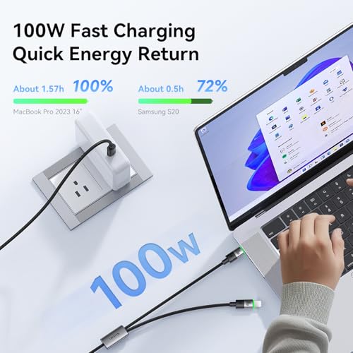 mcdodo 2-in-1 USB C and Lightning Cable, USB-C to C & Lightning 100W Fast Charging Cable Compatible for iPhone 16 15 14 13 12 11 Galaxy iPad MacBook and more-5FT