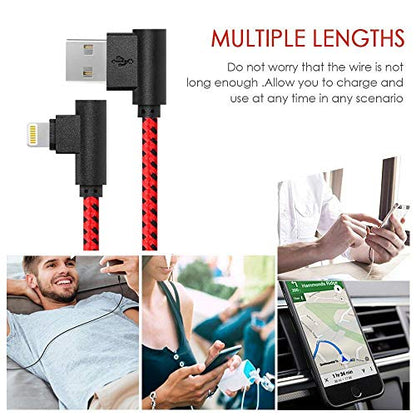 APFEN 90 Degree [3-Pack] 10FT/3M Heavy Duty iPhone Gaming Charger Cable Compatible with iPhone Xs Max/XS/XR/7/7Plus/X/8/8Plus/6S/6S Plus/SE (Black Red, 10FT) - color: Black