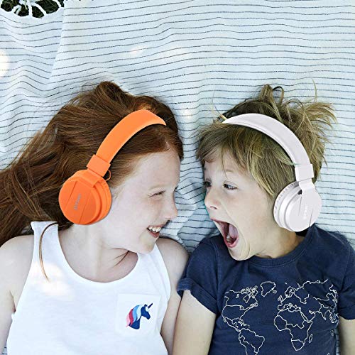 Kids Headphones, Lightweight Stereo Wired Toddler Headphones，Adjustable Headband Children's Headset for Smartphones Computer Pad Earphones(White) - color: White