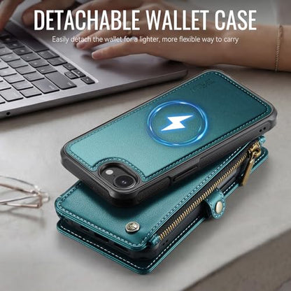 for iPhone 16E - Phone Case Wallet Magnetic Detachable, Turquoise - color: Turquoise, size: iPhone 16E