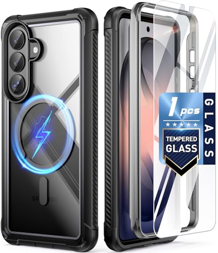 Poetic Guardian MagPro Case for Galaxy S26+ Plus 6.7", MagSafe Compatible | 20FT Mil-Grade Drop Tested | 1 Tempered Glass Screen Protector, Full Body Shockproof Phone Case for S26 Plus, Black/Clear - color: Black, size: Samsung Galaxy S26 Plus