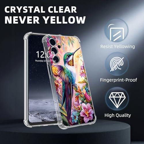 for Samsung Galaxy A16 Clear Case with [Hummingbird and Floral], Non-Yellowing Crystal Clear Soft TPU Shockproof Slim Cover, 15FT Military Grade Drop Protection