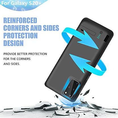 Battery Case for Samsung Galaxy S20+ Plus 5G, 5000mAh Rechargeable Extended Battery Charging Case, Add 100% Extra Juice (6.7 Inches) Black