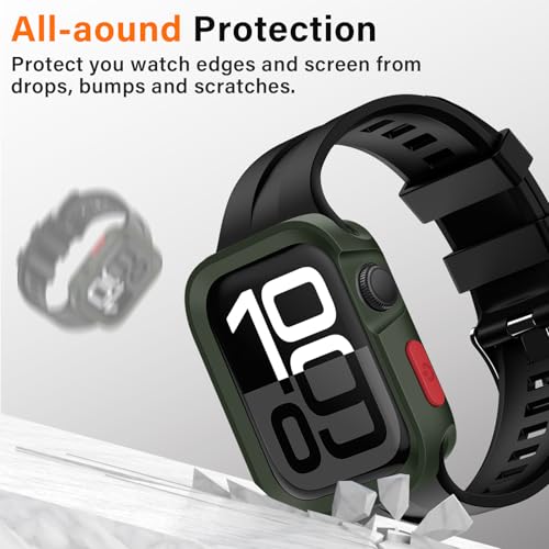 Amizee Rugged Case Compatible with Apple Watch Case Series 11/10 42mm, Soft TPU Shockproof Bumper Drop Proof Protective Cover Compatible with iWatch - Army Green - color: Army Green, size: 42 mm