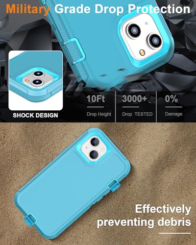 Compatible with iPhone 13& iPhone 14 Case [2 Screen Protectors ] Military Grade Full Body Cover, Heavy Duty Shockproof Drop Proof Protection Case 6.1"(Light Blue) - color: light blue
