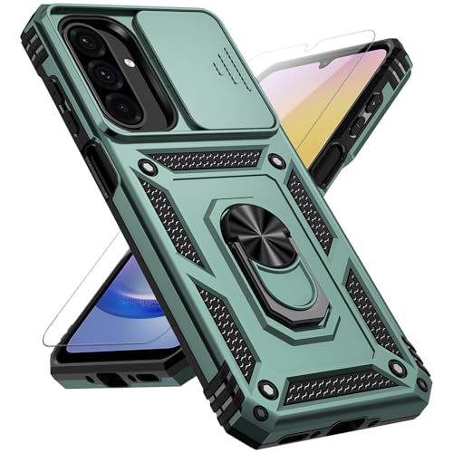 for Samsung Galaxy A17 / Galaxy A26 5G Case, with Slide Camera Cover Screen Protector [Military Grade Drop Tested] Ring Holder Kickstand Protective Phone Case for Samsung Galaxy A17, Dark Green - color: Dark Green w/ Slide Camera 2nd gen. Military Grade