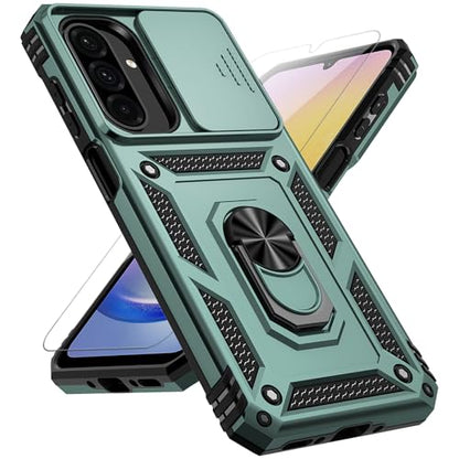 for Samsung Galaxy A17 / Galaxy A26 5G Case, with Slide Camera Cover Screen Protector [Military Grade Drop Tested] Ring Holder Kickstand Protective Phone Case for Samsung Galaxy A17, Dark Green - color: Dark Green w/ Slide Camera 2nd gen. Military Grade