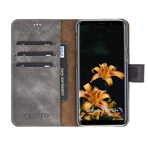 Venito Florence Leather Wallet Phone Case Compatible with Samsung Galaxy S9 - Extra Secure with RFID Blocking - Detachable Phone Wallet (Faded Gray) - color: Faded Gray, size: S9
