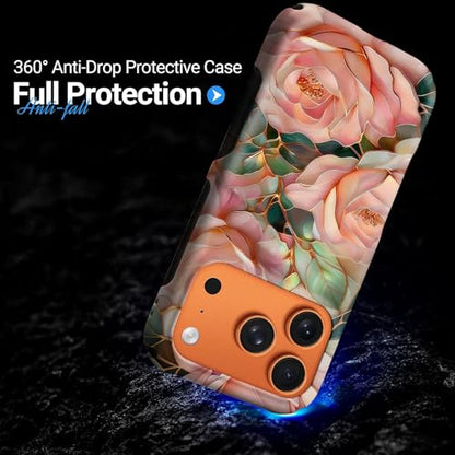 Case for iPhone 17 Pro | Anti-Slip Side Handle| Bold Protective Design | Compatible with MagSafe | Stained Glass Pink Flower | - color: Stained Glass Pink Flower, size: iPhone 17 Pro