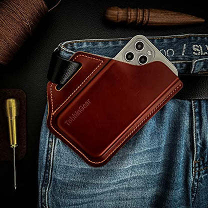 TobbinGear Leather Belt Phone Pouch, Leather Cell Phone Holster, Universal Phone Case with Belt Loops, for Men and Women Large Coffee - color: Loops - Coffee, size: L - Right Handed